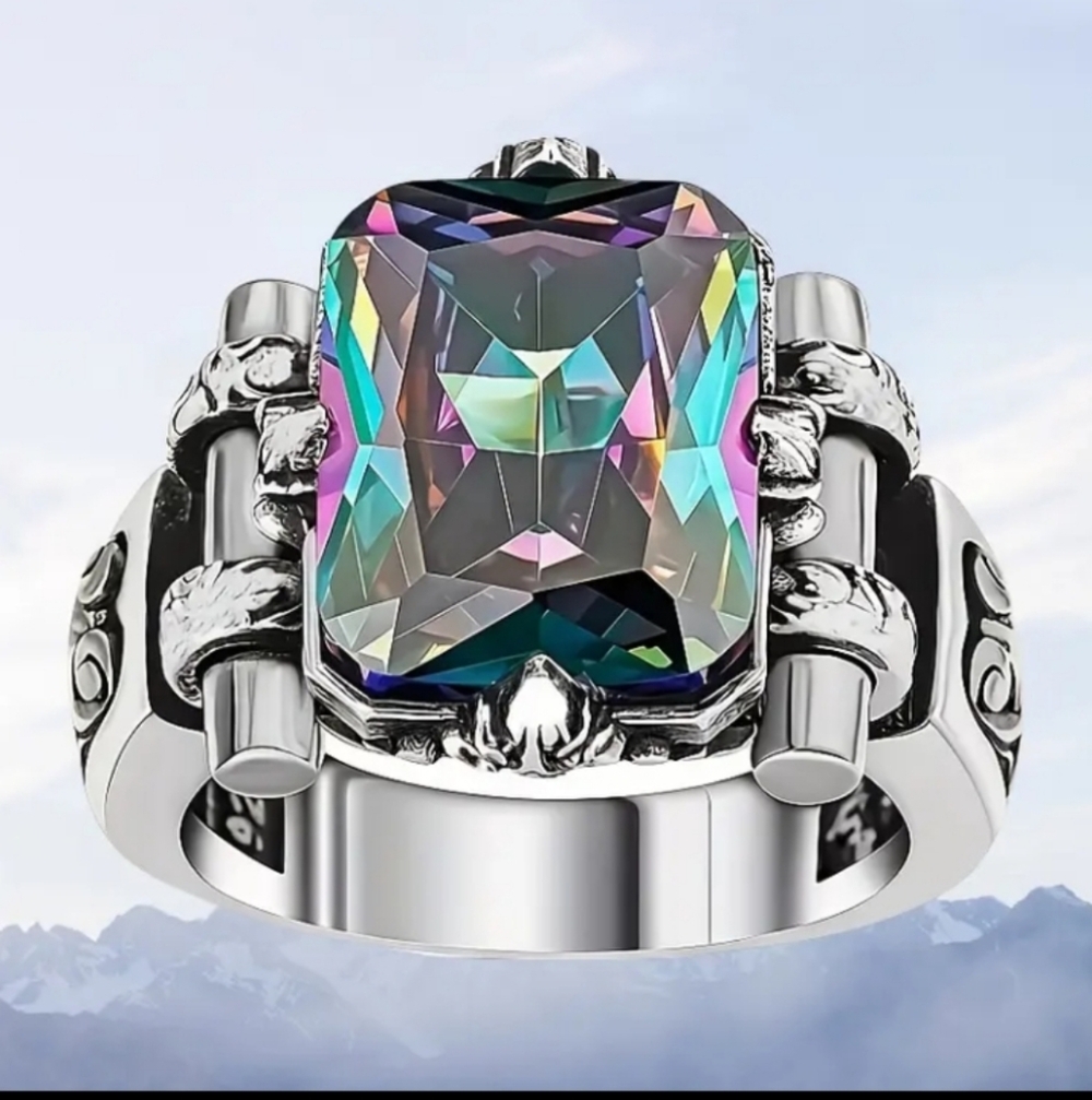 Silvertone Multicolor Gemstone Ring - image 2